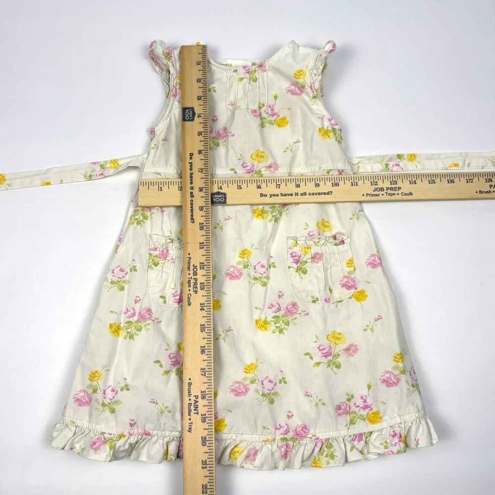 VTG Laura Ashley Floral Tie Back Dress Girls Sz 3T White Pink Cottage‎ Garden